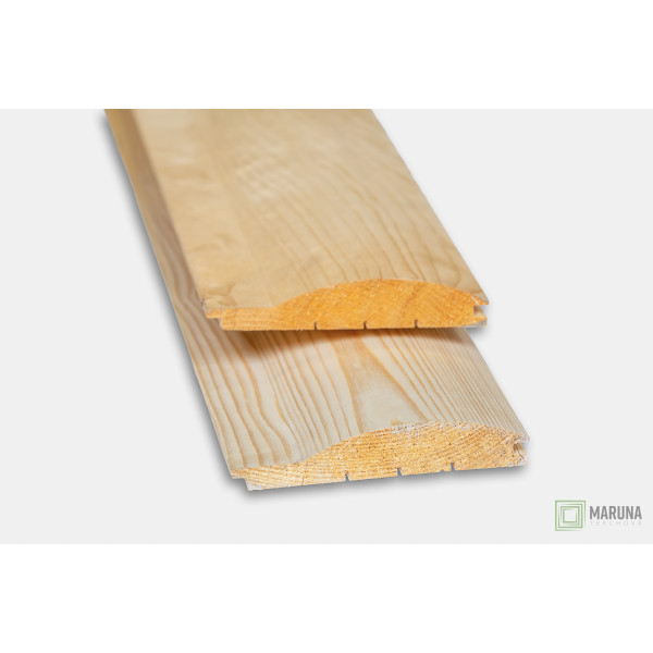 Zrubový obklad 3,4 cm x 19,0 cm x 4 m, stredný oblúk, širší šparung Zrubový obklad 3,4 cm x 19,0 cm x 4 m, stredný oblúk, širší šparung